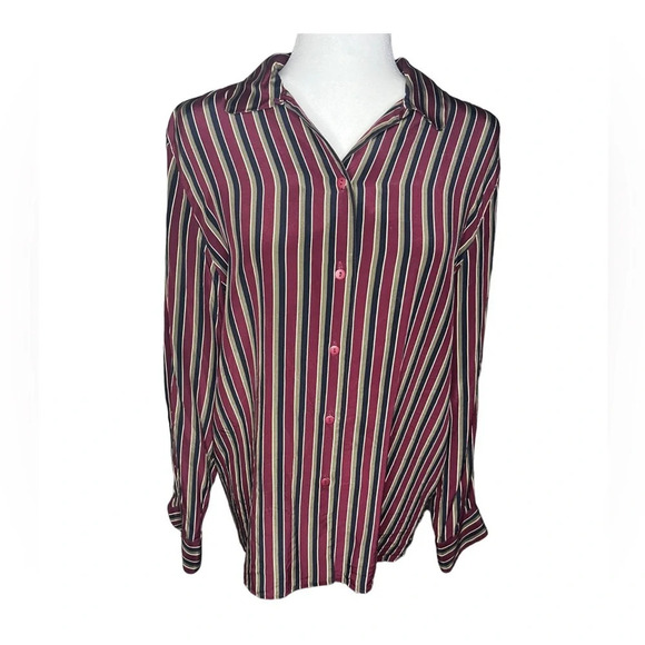 Y2K Talbots 100% Silk Striped Button-Down Blouse - Picture 1 of 5